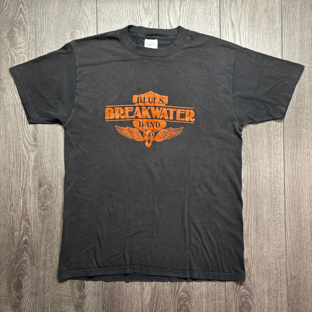 Vintage Blues Breakwater Band Harley Graphic T-Shirt Black Mens Large 90s Cotton - Picture 1 of 8